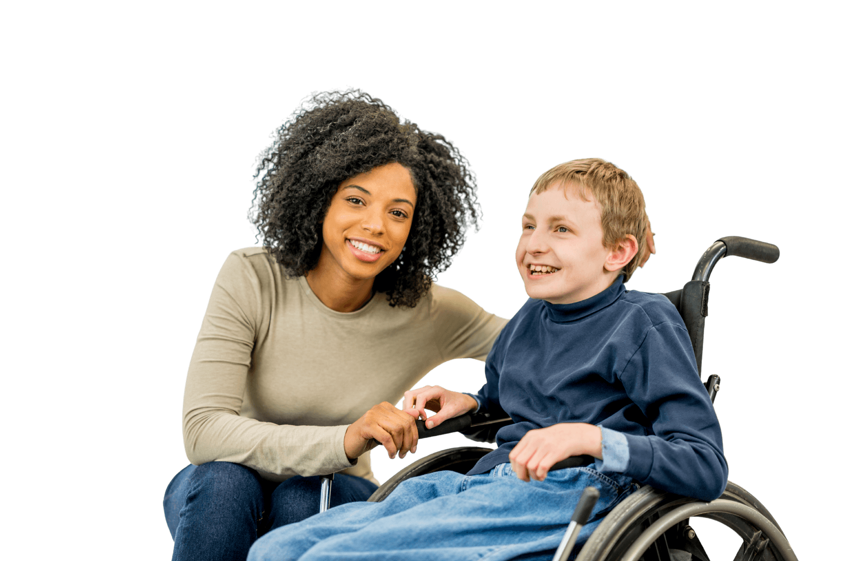 NDIS support worker helping young participant in wheelchair